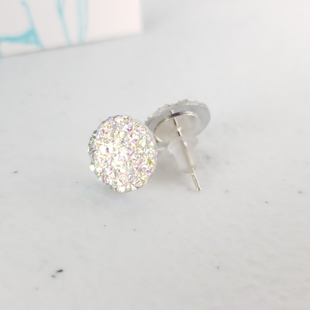 Iridescent Acrylic Druzy Stud Earrings - Picture 4 of 6
